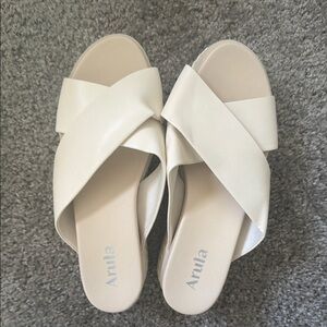 ARULA Cream Crisscross Slide Sandals